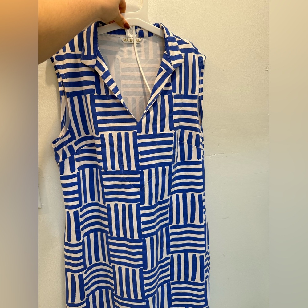 MAHI GOLD Blue and White Striped Dress